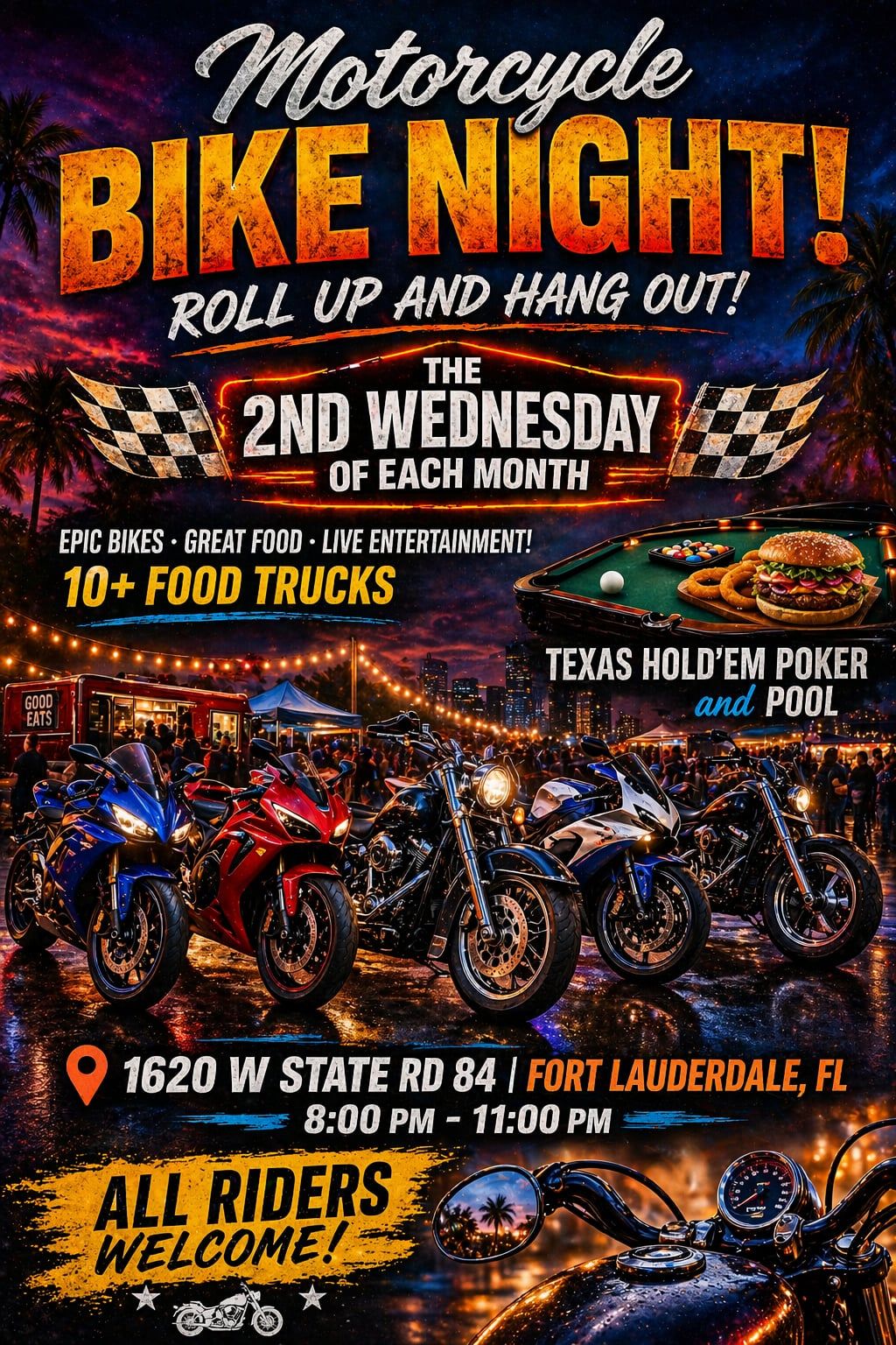 🔥 *Motorcycle Bike Night – Ride In and Hang Out!* 🔥 flyer